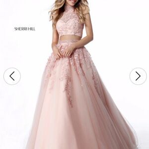 Sherri Hill Blush Pink Floral Two-Piece Dress